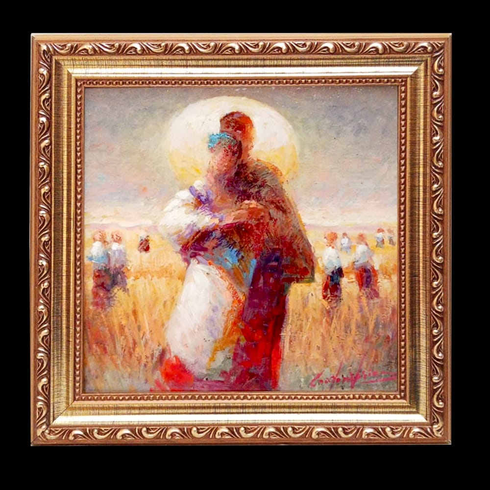 De Mãos Dadas - Casal em campo de trigo, pintura a óleo