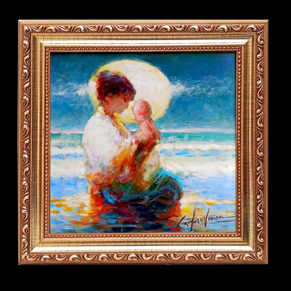 Primeiro Amor - Pintura de Mãe acalentando bebê, arte maternidade